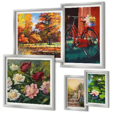 Conjunto de cuadros decorativos con diseño de bicicletas con flores