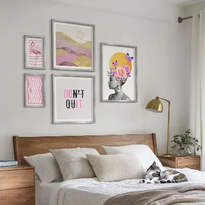 Set de 5 cuadros para salón con inspiraciones florales de estilo bohemio