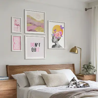 Set de 5 cuadros para salón con inspiraciones florales de estilo bohemio