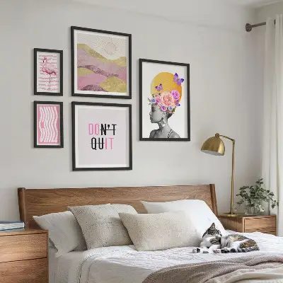Set de 5 cuadros para salón con inspiraciones florales de estilo bohemio