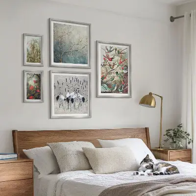 Conjunto de cuadros decorativos con diseño de aves tropicales antiguas