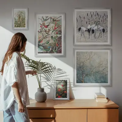 Conjunto de cuadros decorativos con diseño de aves tropicales antiguas