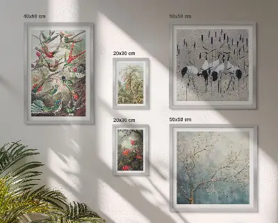Conjunto de cuadros decorativos con diseño de aves tropicales antiguas