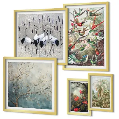 Conjunto de cuadros decorativos con diseño de aves tropicales antiguas
