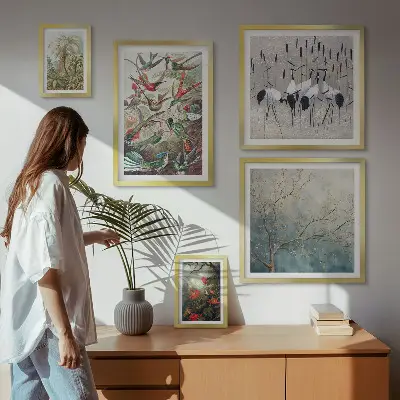 Conjunto de cuadros decorativos con diseño de aves tropicales antiguas