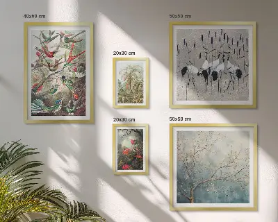 Conjunto de cuadros decorativos con diseño de aves tropicales antiguas