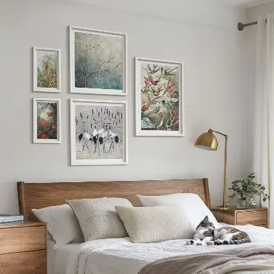 Conjunto de cuadros decorativos con diseño de aves tropicales antiguas