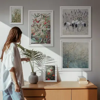 Conjunto de cuadros decorativos con diseño de aves tropicales antiguas