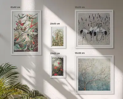 Conjunto de cuadros decorativos con diseño de aves tropicales antiguas