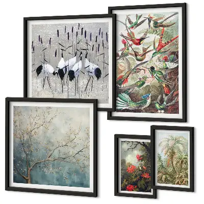 Conjunto de cuadros decorativos con diseño de aves tropicales antiguas