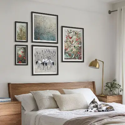 Conjunto de cuadros decorativos con diseño de aves tropicales antiguas