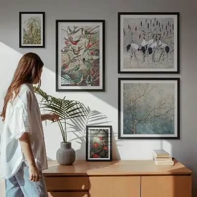Conjunto de cuadros decorativos con diseño de aves tropicales antiguas