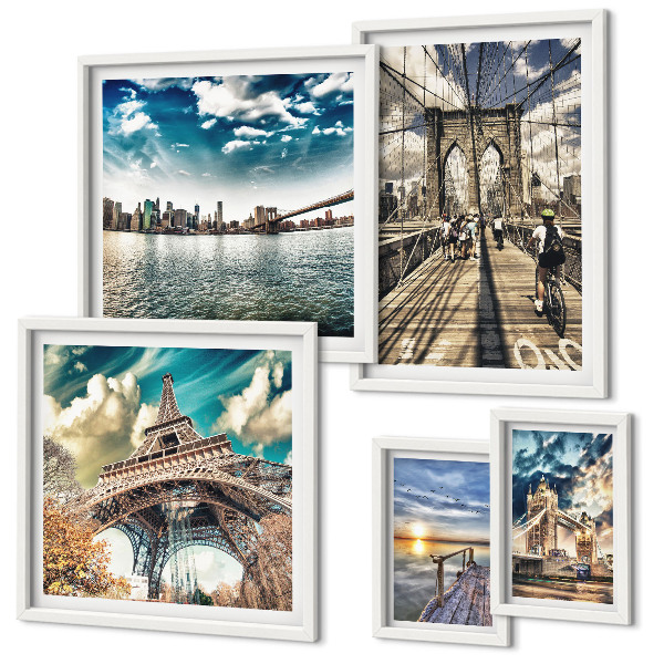 Set de 5 cuadros para salón Puentes y estructuras de la ciudad