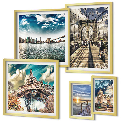 Set de 5 cuadros para salón Puentes y estructuras de la ciudad