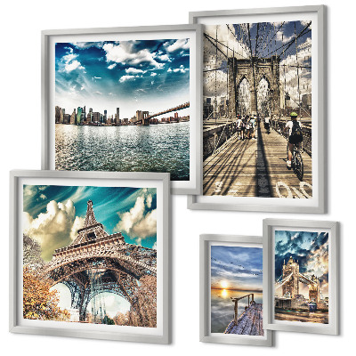 Set de 5 cuadros para salón Puentes y estructuras de la ciudad