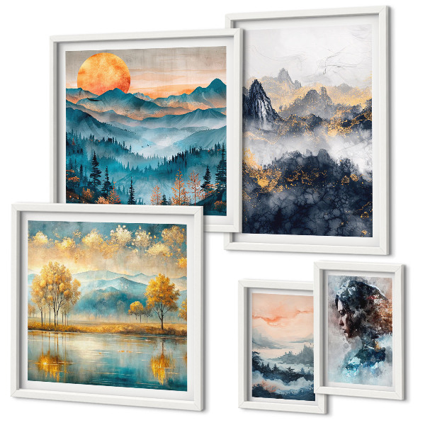 Pared galería de arte Paisajes de montaña y retratos