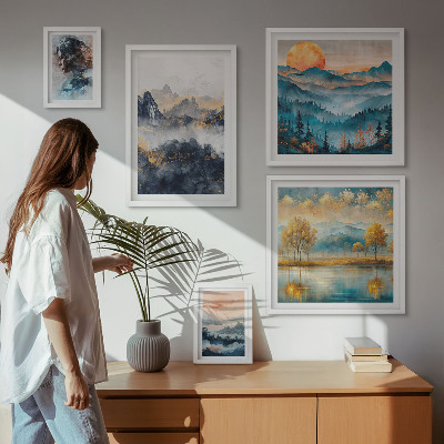 Pared galería de arte Paisajes de montaña y retratos