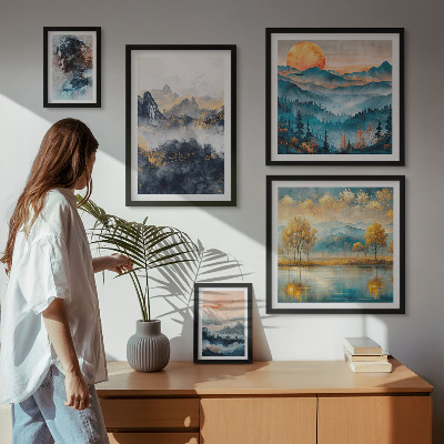 Pared galería de arte Paisajes de montaña y retratos
