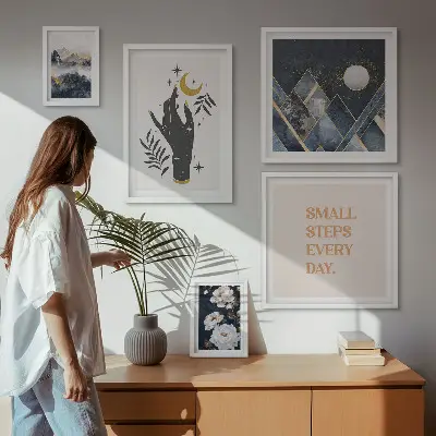 Conjunto de cuadros decorativos con estilo bohemio, naturaleza y mensajes