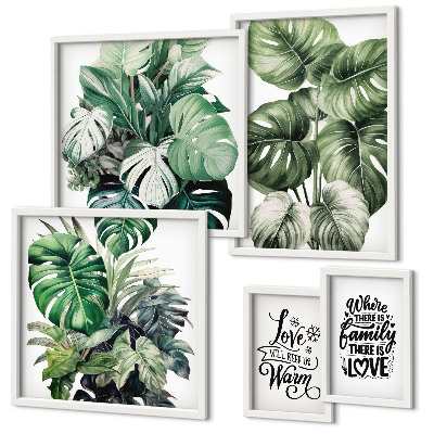 Set de 5 cuadros para salón Frases con motivos vegetales de estilo boho