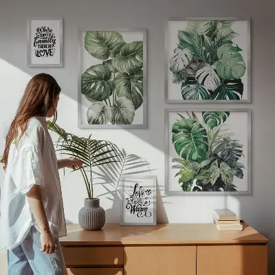 Set de 5 cuadros para salón con frases y motivos vegetales de estilo boho