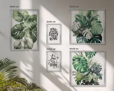 Set de 5 cuadros para salón con frases y motivos vegetales de estilo boho