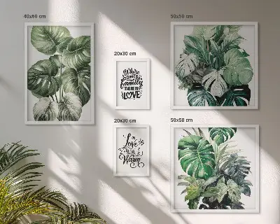 Set de 5 cuadros para salón con frases y motivos vegetales de estilo boho