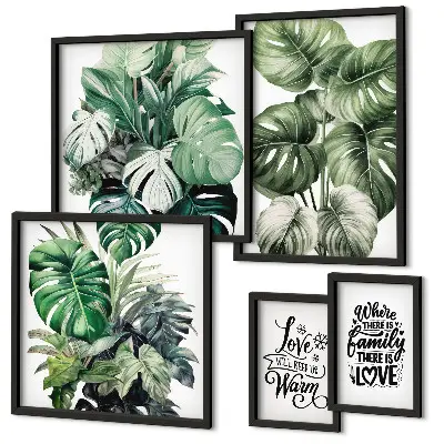 Set de 5 cuadros para salón con frases y motivos vegetales de estilo boho