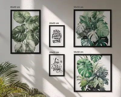 Set de 5 cuadros para salón con frases y motivos vegetales de estilo boho
