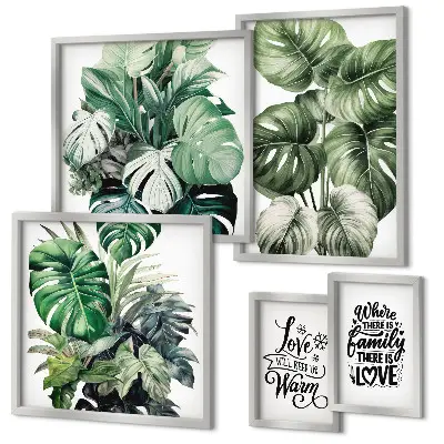 Set de 5 cuadros para salón con frases y motivos vegetales de estilo boho