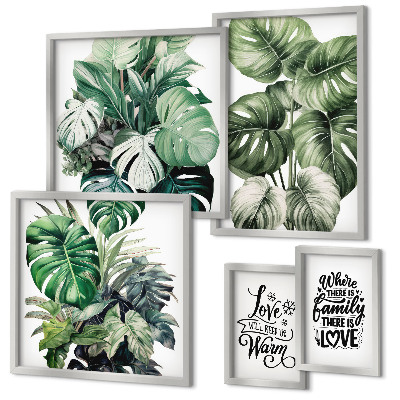 Set de 5 cuadros para salón Frases con motivos vegetales de estilo boho