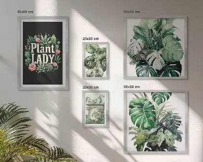Set de 5 cuadros para salón con diseño de plantas en tonos bohemios verdes