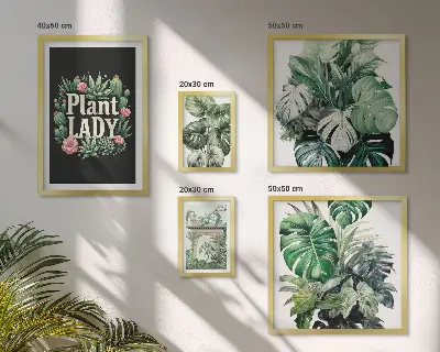 Set de 5 cuadros para salón con diseño de plantas en tonos bohemios verdes