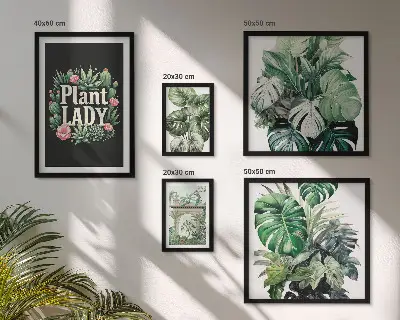Set de 5 cuadros para salón con diseño de plantas en tonos bohemios verdes