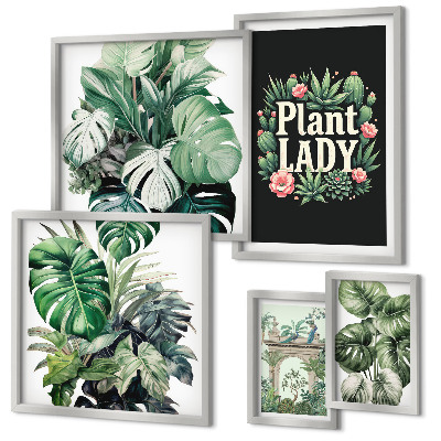 Set de 5 cuadros para salón Planta toques bohemios de verde
