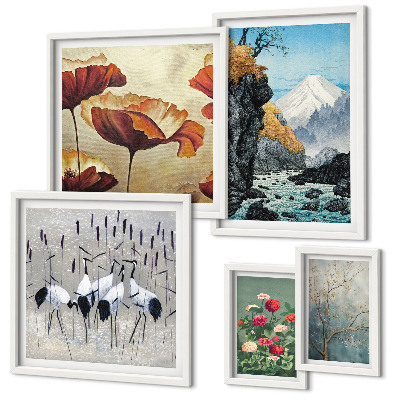 Conjunto de cuadros decorativos Paisajes con flores y montañas