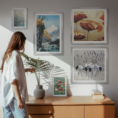 Conjunto de cuadros decorativos Paisajes con flores y montañas