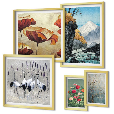 Conjunto de cuadros decorativos Paisajes con flores y montañas