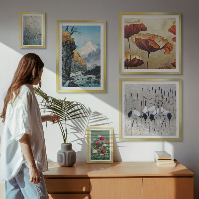 Conjunto de cuadros decorativos Paisajes con flores y montañas