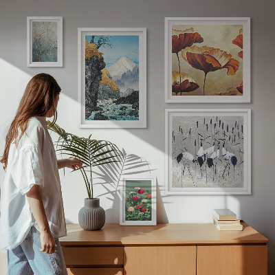 Conjunto de cuadros decorativos Paisajes con flores y montañas
