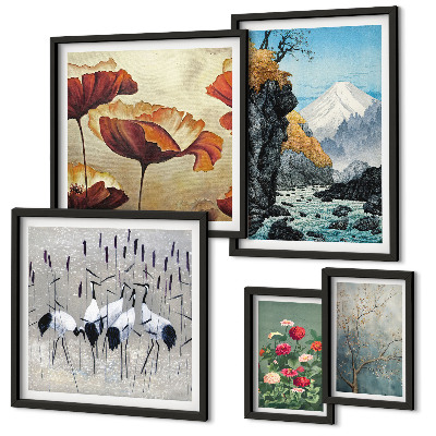 Conjunto de cuadros decorativos Paisajes con flores y montañas