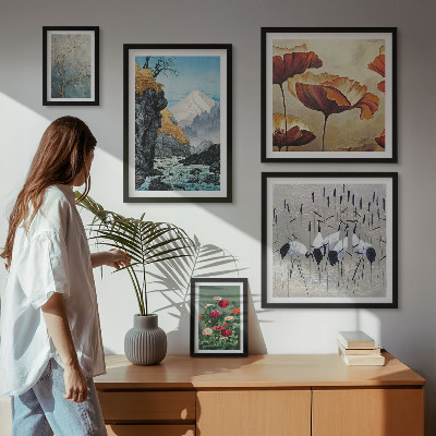 Conjunto de cuadros decorativos Paisajes con flores y montañas