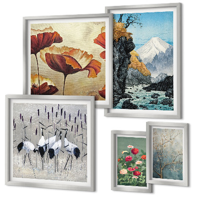 Conjunto de cuadros decorativos Paisajes con flores y montañas