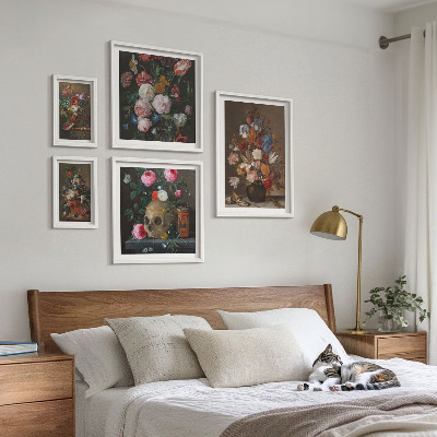 Set de 5 cuadros para salón composiciones florales clásicas