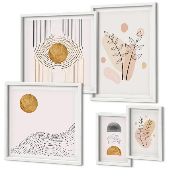 Pared galería de arte con diseño de plantas minimalistas