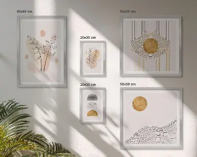Pared galería de arte con diseño de plantas minimalistas