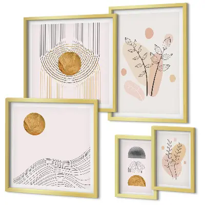 Pared galería de arte con diseño de plantas minimalistas