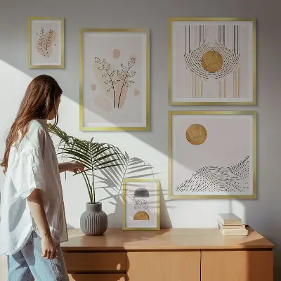 Pared galería de arte con diseño de plantas minimalistas