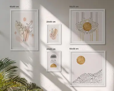 Pared galería de arte con diseño de plantas minimalistas