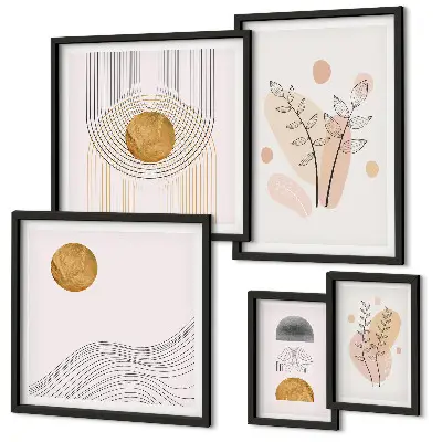 Pared galería de arte con diseño de plantas minimalistas